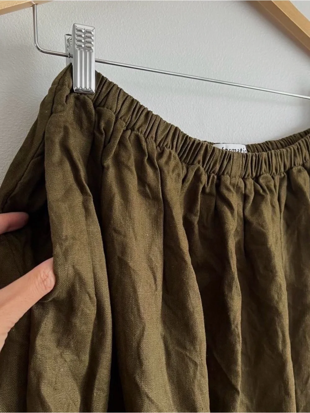 Reformation Olive Green Linen Maxi Skirt